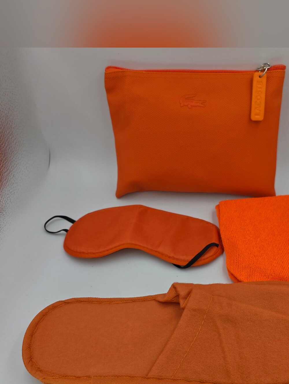 Lacoste Turkish Airlines Travel Set – Orange Pouch with Socks, Slippers & Eye Ma